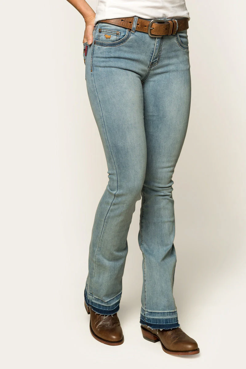 Billie Womens Mid Rise Bootleg Jean - Image 5