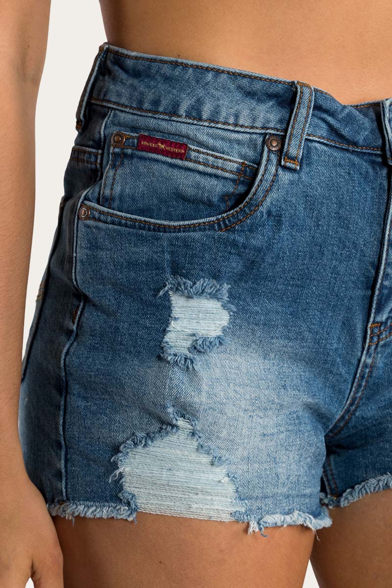 Jessie Womens Mid Rise Ripped Denim Short - Image 10
