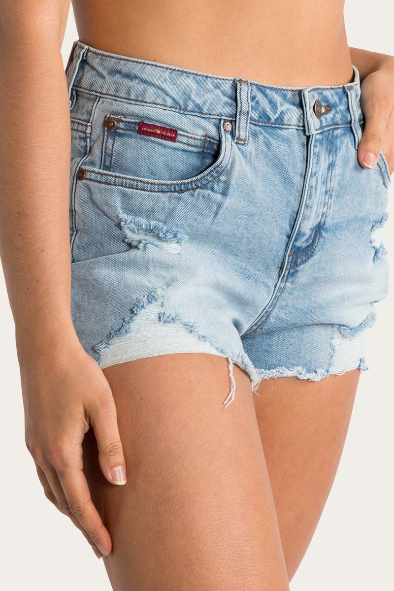 Jessie Womens Mid Rise Ripped Denim Short - Image 11