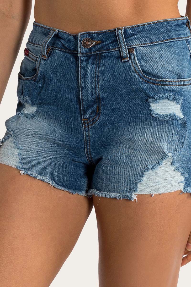 Jessie Womens Mid Rise Ripped Denim Short - Image 6