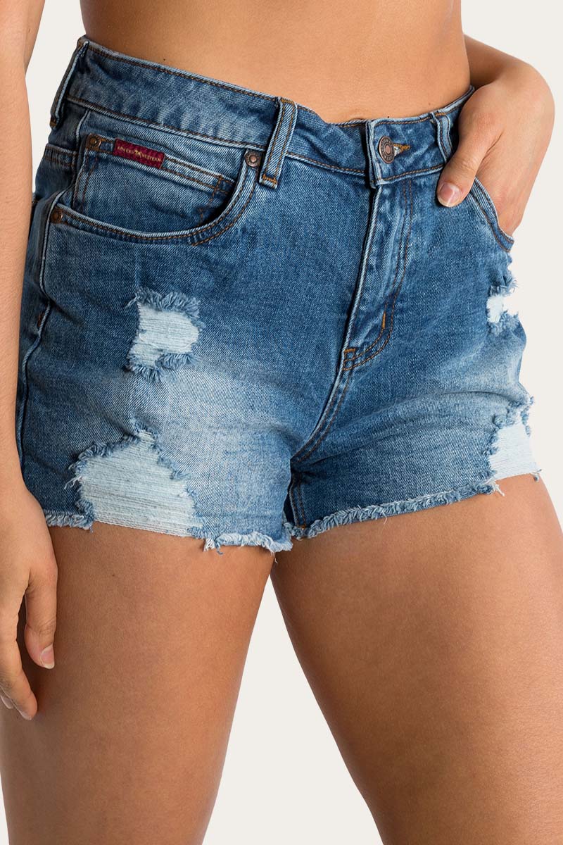 Jessie Womens Mid Rise Ripped Denim Short - Image 7