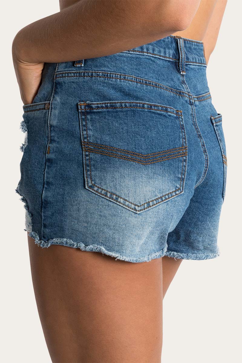 Jessie Womens Mid Rise Ripped Denim Short - Image 8