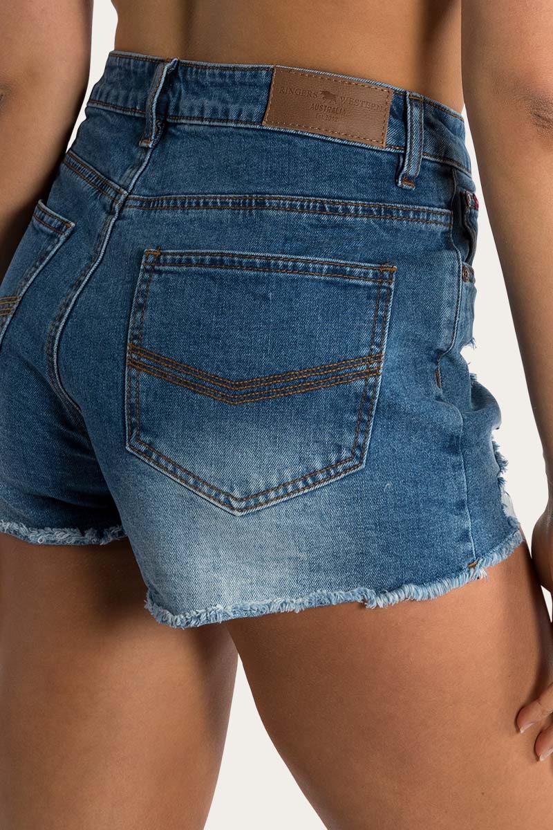 Jessie Womens Mid Rise Ripped Denim Short - Image 9