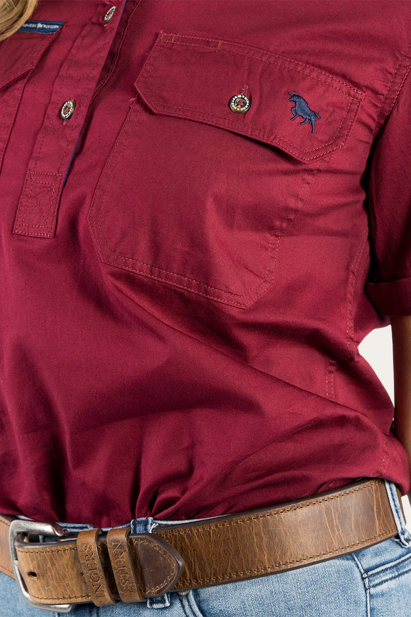 Jules Womens Half Button Short Sleeve Work Shirt - Image 12