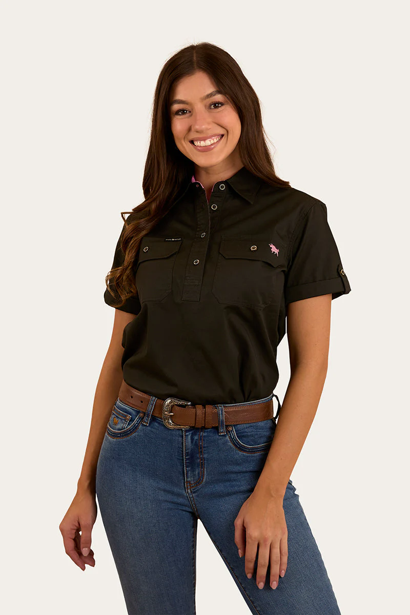 Jules Womens Half Button Short Sleeve Work Shirt - Image 16