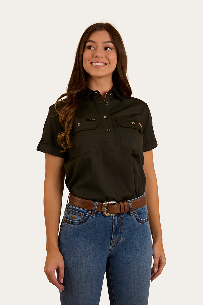 Jules Womens Half Button Short Sleeve Work Shirt - Image 18