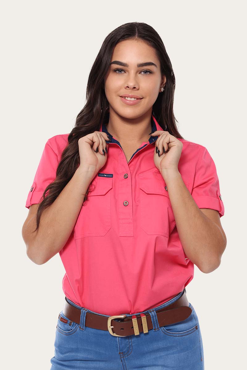 Jules Womens Half Button Short Sleeve Work Shirt - Image 20