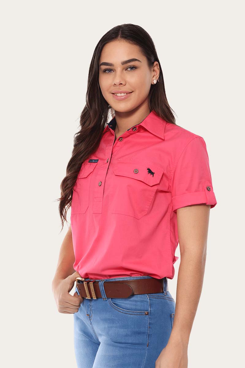 Jules Womens Half Button Short Sleeve Work Shirt - Image 21