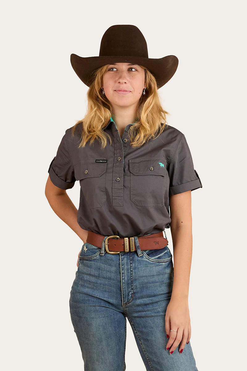 Jules Womens Half Button Short Sleeve Work Shirt - Image 26