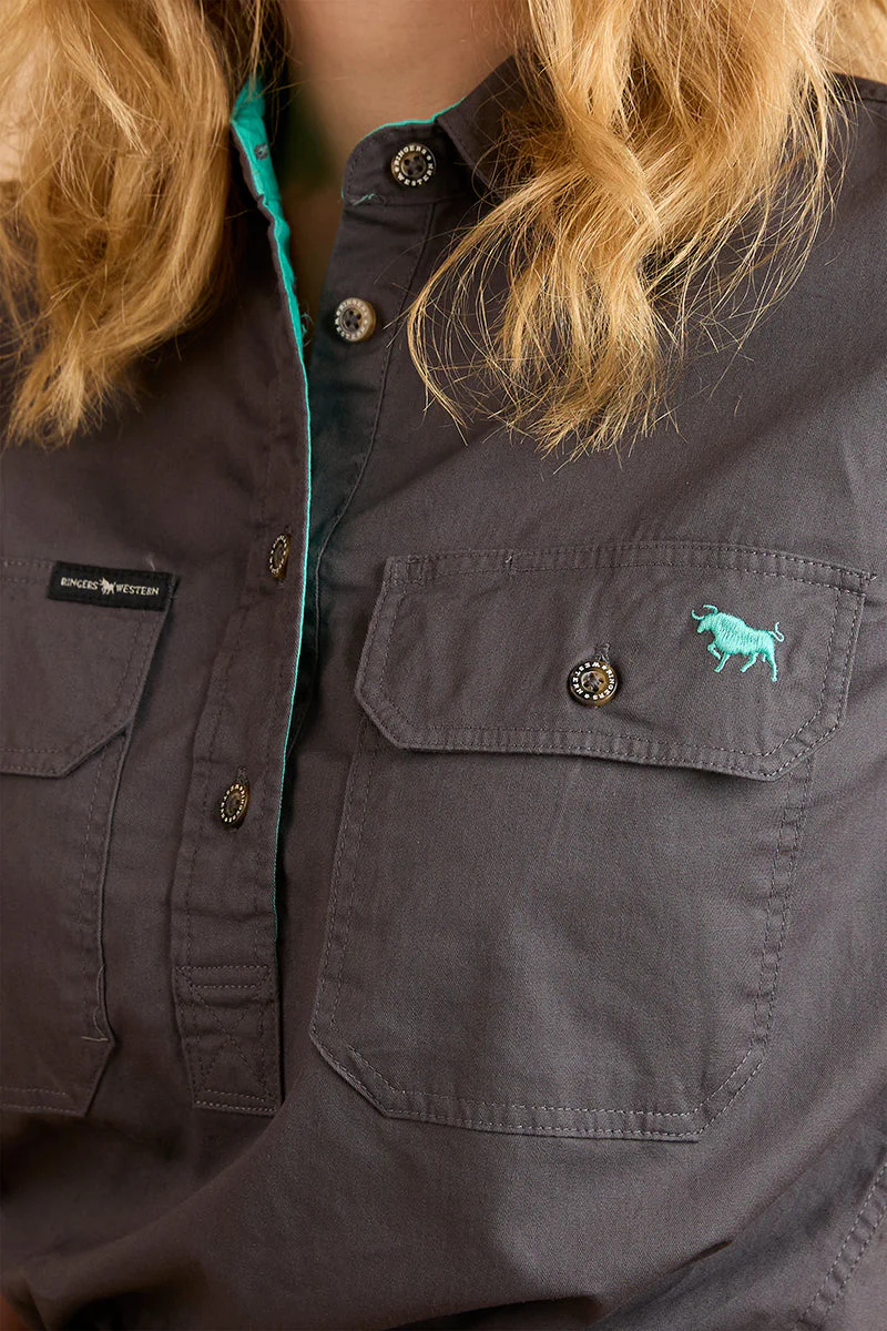 Jules Womens Half Button Short Sleeve Work Shirt - Image 27
