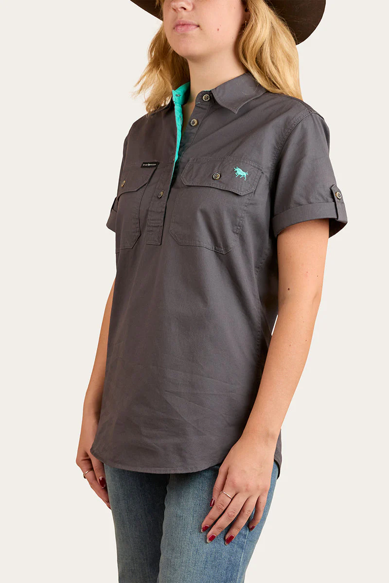Jules Womens Half Button Short Sleeve Work Shirt - Image 28