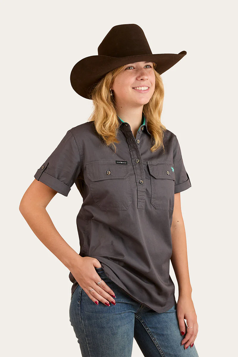 Jules Womens Half Button Short Sleeve Work Shirt - Image 30