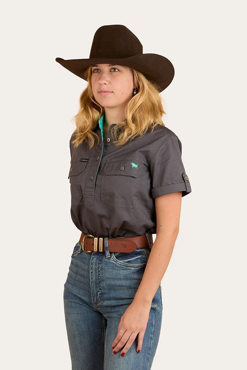 Jules Womens Half Button Short Sleeve Work Shirt - Image 33