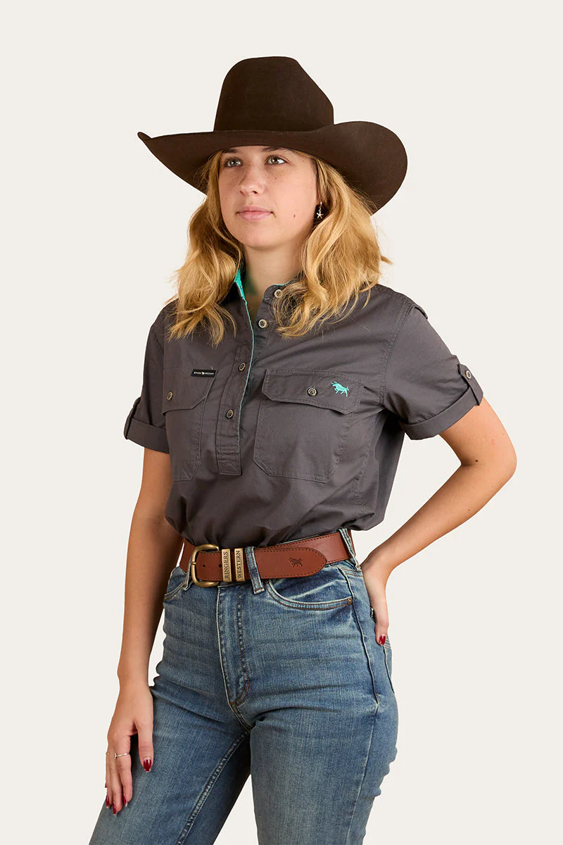 Jules Womens Half Button Short Sleeve Work Shirt - Image 34