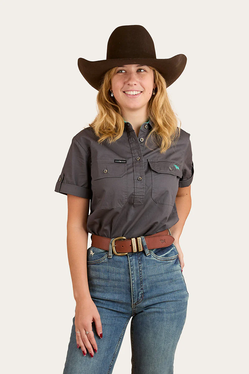Jules Womens Half Button Short Sleeve Work Shirt - Image 35